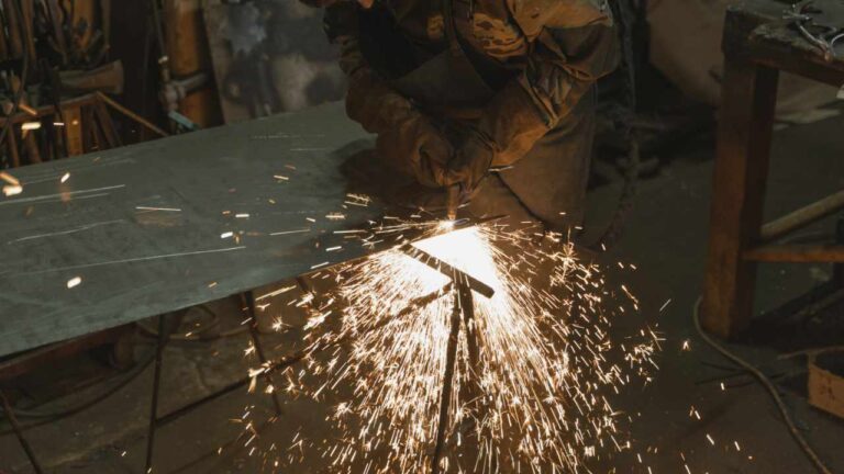 Plasma cutter being used